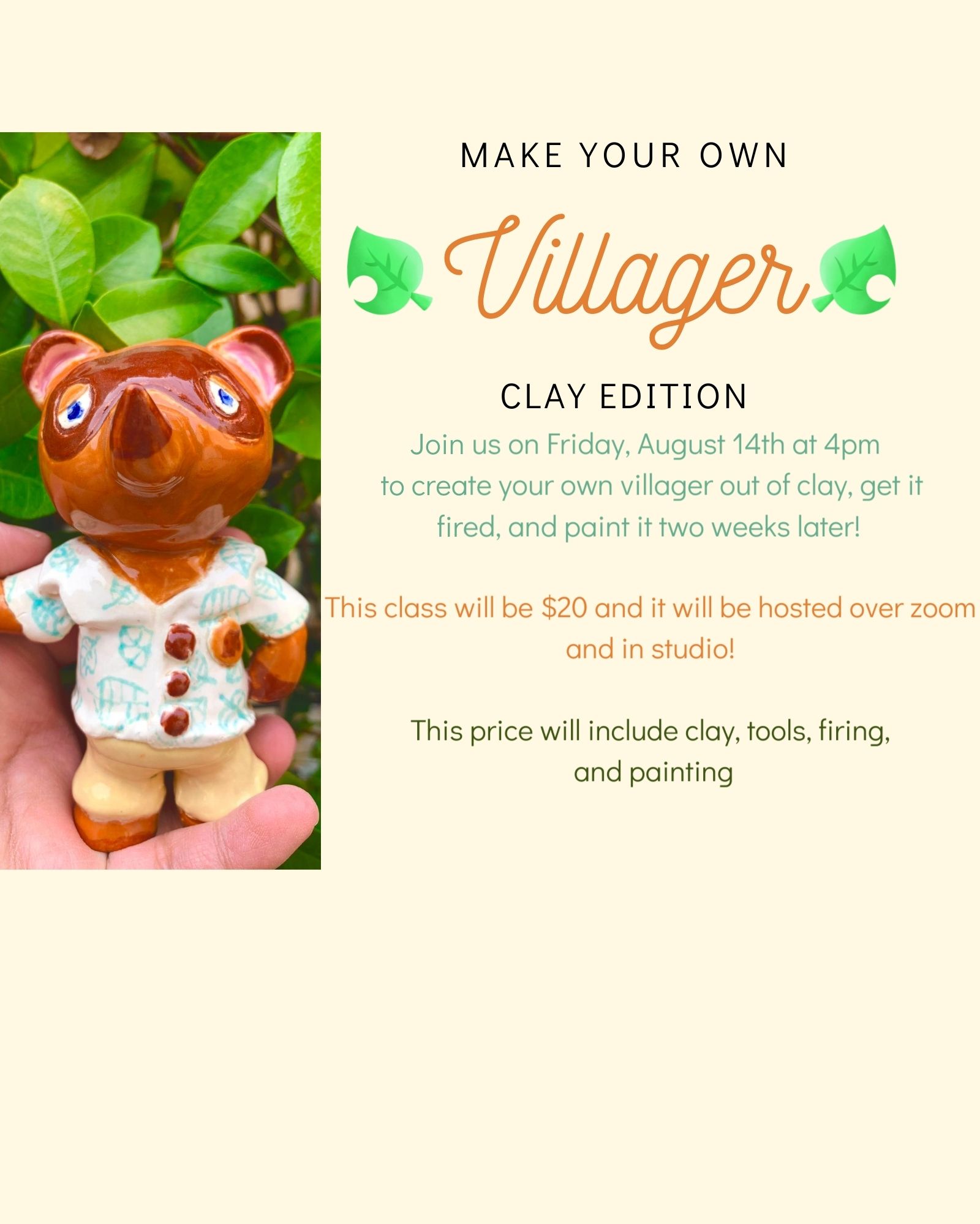 Clay Class - Make Your Own Villager - Clay Handbuilding - online or in studio