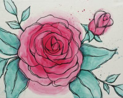 Watercolor Rose - “Galentines” Paint and Sip Canvas Class