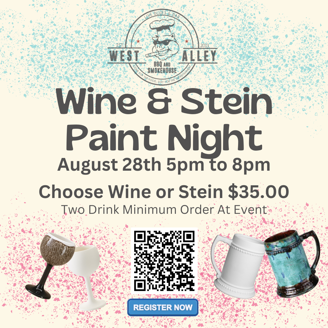 West Alley BBQ Wine & Stein Pottery Paint Night