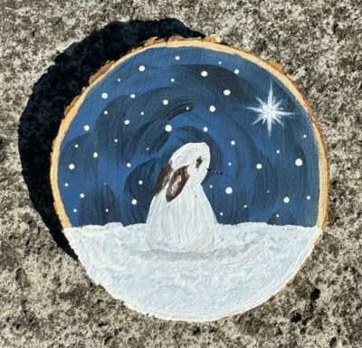 Snow Bunny Wood Slice Painting Class