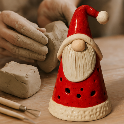 Santa Gnome Tea Light - Hand Building Clay Class