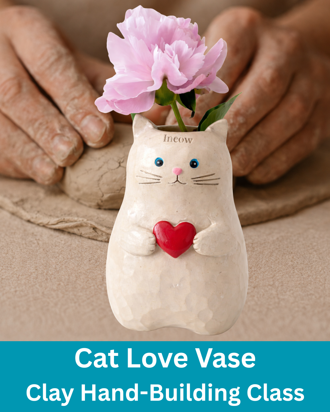 Cat Love Vase - Hand Building Clay Class